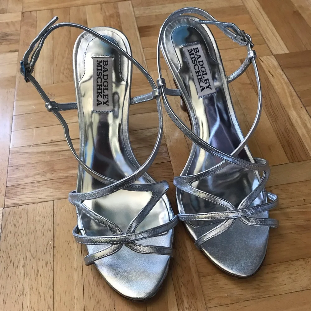 Badgley Mischka Silver Dress Sandals Heels Ava II - Picture 2 of 6